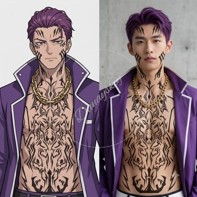 Anime Cosplay Face - Matthias Ricardo Patrón tribal negro Hojas