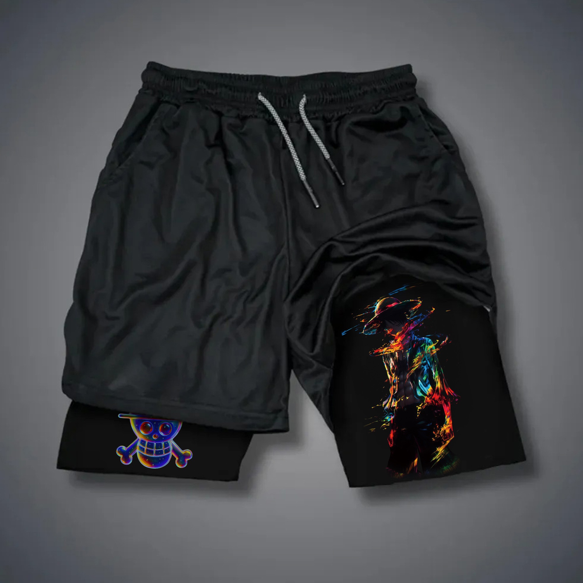 Cosplay Duo Anime - Pantalones Cortos Deportivos de Doble Capa