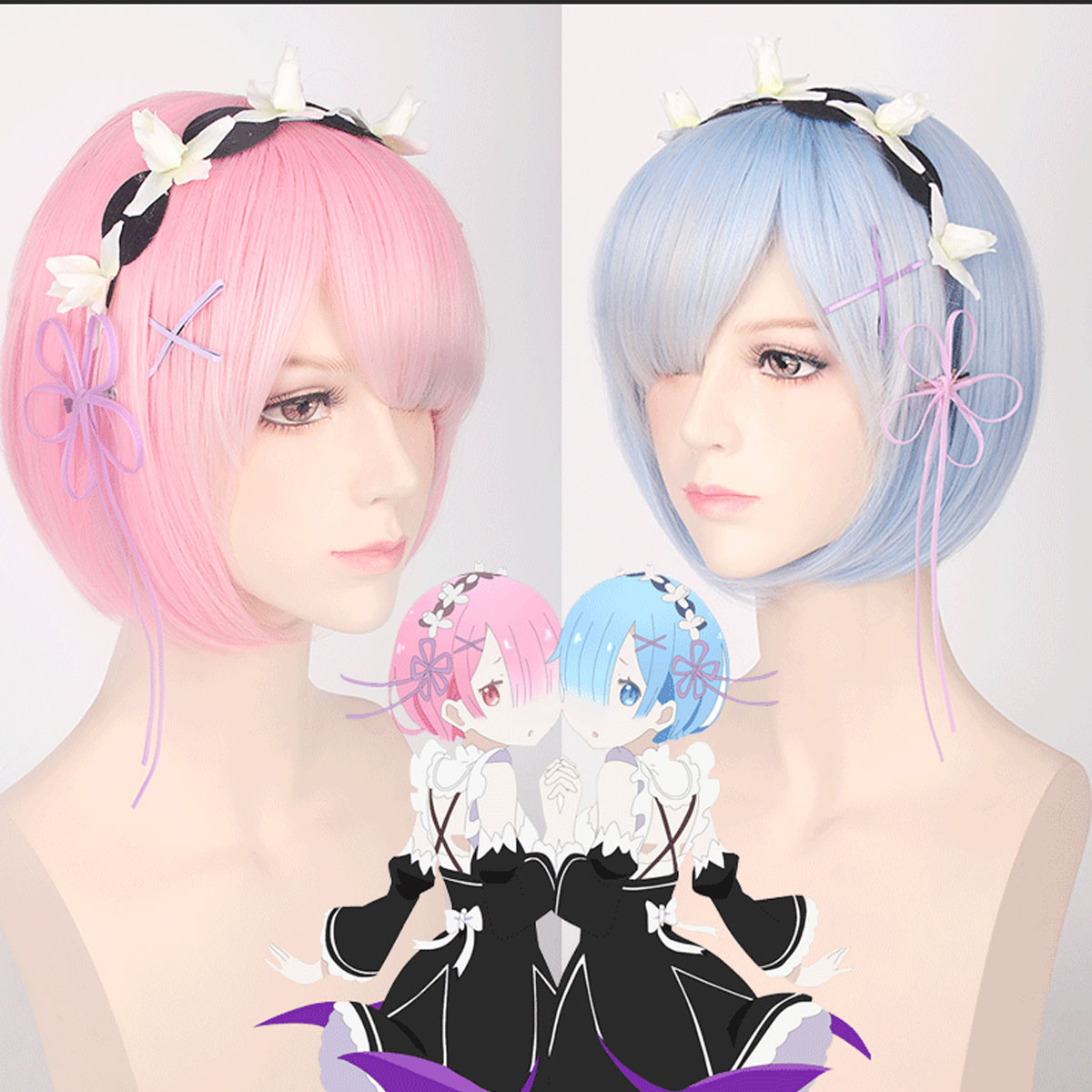 Peluca de cosplay de Ram Rem d - Cosplay Duo Anime reseña y precio